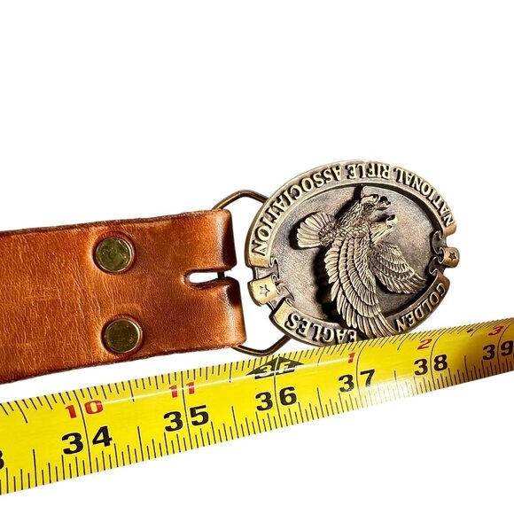 Golden Eagles NRA Belt Buckle 36 inch Leather Belt Embossed Tiger Stars USA - Picture 15 of 15